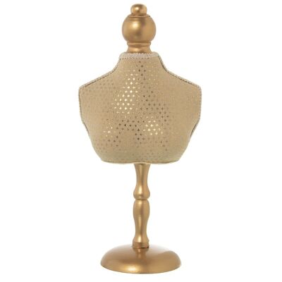 FIGURA BUSTO MANIQUI CUELGA JOYAS MADERA TELA BEIGE/ORO 16,5X10X36CM ST49036