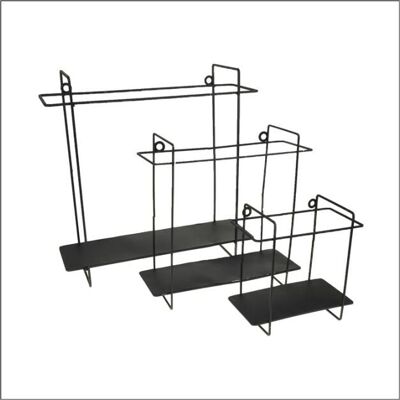 Wall shelf Black - Wall shelf - Wall rack - Floating - Industrial - Stainless steel - Set of 3