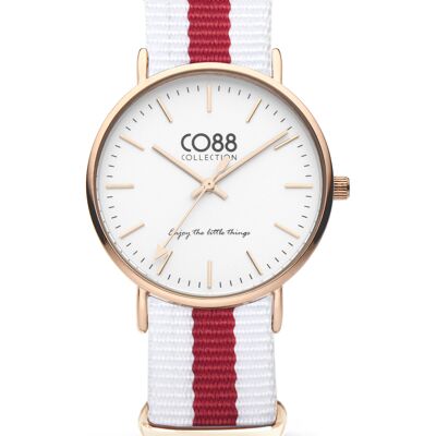 CO88 Montre IPR 36mm blanche avec bracelet nato rouge/blanc