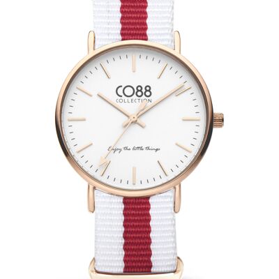 CO88 Uhr IPR 36mm weiß mit Natoband rot/weiß