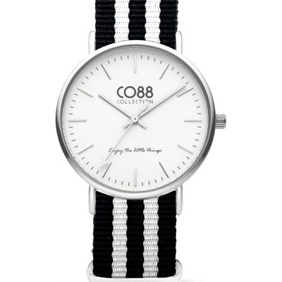 Montre CO88 IPS 36mm blanche avec bracelet nato noir/blanc