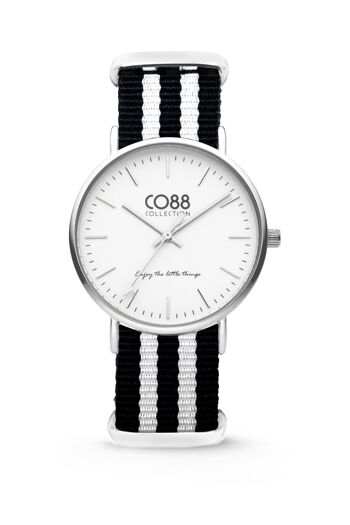 Montre CO88 IPS 36mm blanche avec bracelet nato noir/blanc