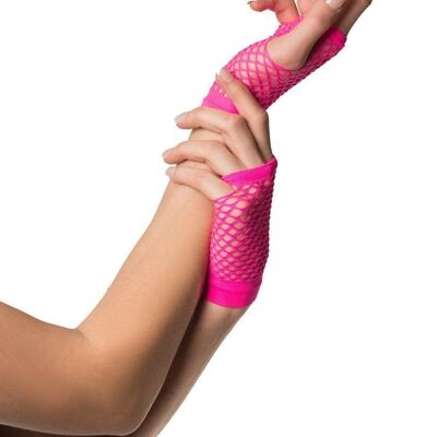 Fingerless Gloves Short Fishnet Neon Pink