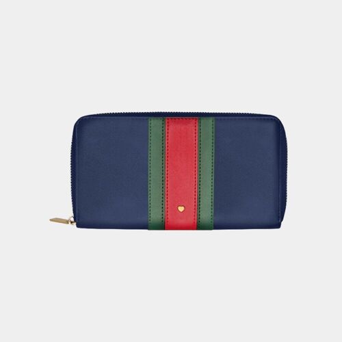 Navy Stripe Rowan Long Vegan Leather Purse