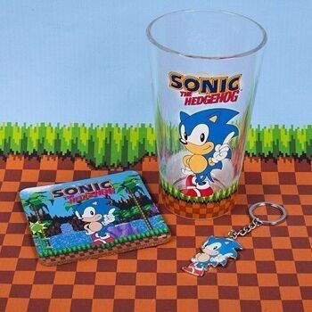 Ensemble verre, sous-verre et porte-clés Sonic 1