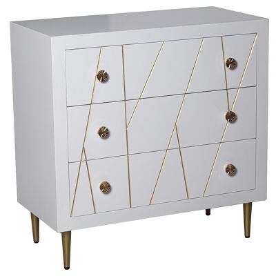 WOODEN CHEST OF 3 DRAWERS WHITE, GOLD METAL LEGS _80X40X80CM ST71993