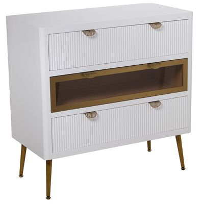 OFFERTA CASSETTIERA IN LEGNO CON 3 CASSETTI BIANCO/ORO 80X40X80CM, ALTA.GAMBE:20,5CM ST68025