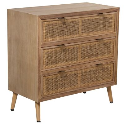 WOODEN CHEST OF DRAWERS WITH 3 NATURAL RATTAN, PINE+DM 80X40X80CM, HIGH. LEGS:16CM ST68032