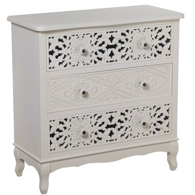 WOODEN CHEST OFFER WITH 3 DRAWERS CARVED WHITE 75X34X76CM, FIR+PINE+DM ST68019