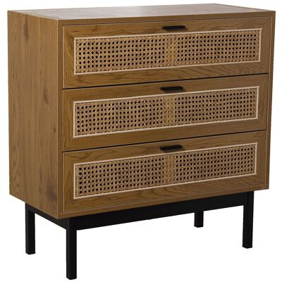 WOOD/WICKER CHEST OF COMMERCE WITH 3 DRAWERS+METAL LEGS 80X35X80CM, DM+FRESN MELAMINE ST68322
