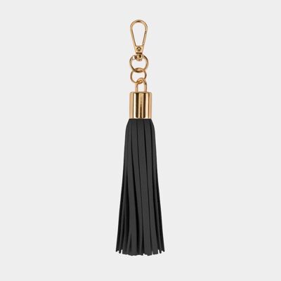 Porte-clés à pompon en cuir végétalien noir de luxe