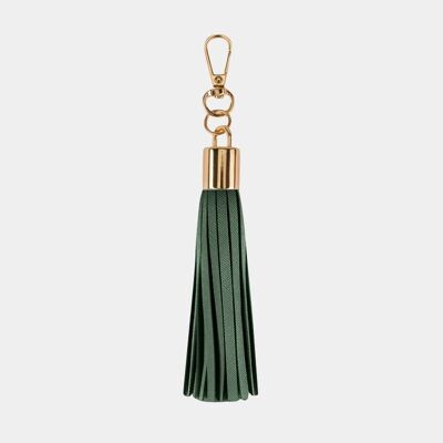 Luxuriöser Smaragd-Schlüsselanhänger mit Quaste aus veganem Leder