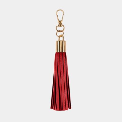 Porte-clés à pompon en cuir végétalien rouge de luxe