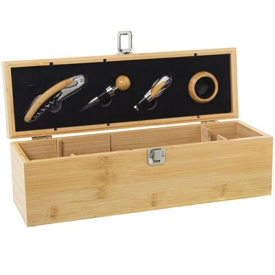 CAISSE/ENSEMBLE À VIN EN BAMBOU AVEC 4 ACCESSOIRES, POUR 1 BOUTEILLE _34X9X8.5CM ST80161