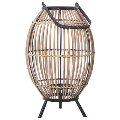 WICKER CANDLE HOLDER LANTERN WITH METAL ASSEMBLY 28X28X43CM ST76179
