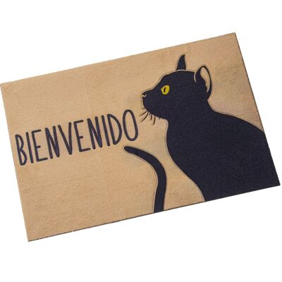 POLYESTER-FUSSMATTE MIT PVC-RÜCKSEITE -WELCOME- SCHWARZE KATZE 40X60X1CM ST63321