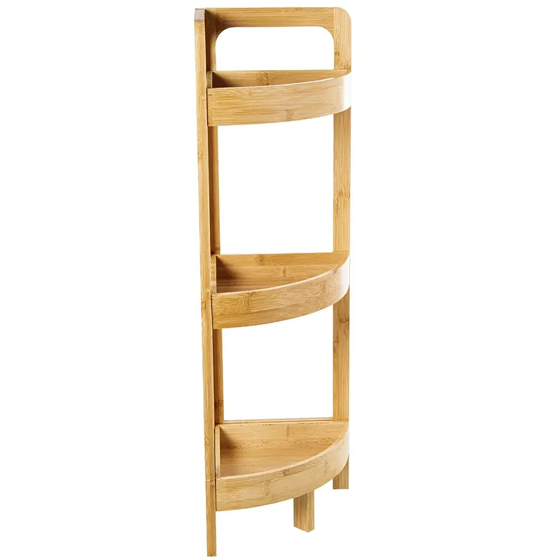 Kaufen Sie Eckregal fürs Badezimmer aus natürlichem Bambus und MDF, 23 x 23 x 77 cm, Artikelnummer: st83729 zu Großhandelspreisen