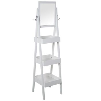 ÉTAGÈRE EN BOIS 3 NIVEAUX +72292 A/MIROIR, COULEUR BLANC _35X35X147CM MIROIR:30X37CM ST72291 1