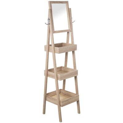 ÉTAGÈRE EN BOIS 3 NIVEAUX +72294 A/MIROIR, COULEUR CHÊNE _35X35X147CM MIROIR:30X37CM ST72293