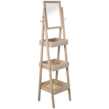 ÉTAGÈRE EN BOIS 3 NIVEAUX +72294 A/MIROIR, COULEUR CHÊNE _35X35X147CM MIROIR:30X37CM ST72293 1