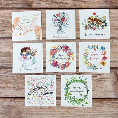 Small traditional square birthday greeting cards in a set of 5 x 8