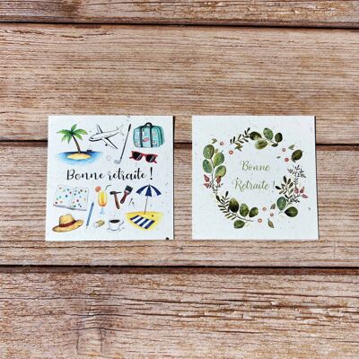 Petites cartes de vœux carrés traditionnelles retraite en lot de 2 x 5