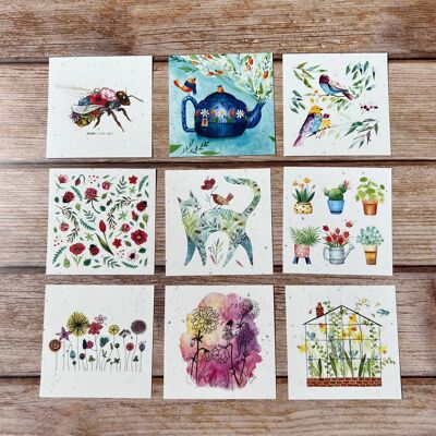 Small traditional square greeting cards in a set of 5 x 9