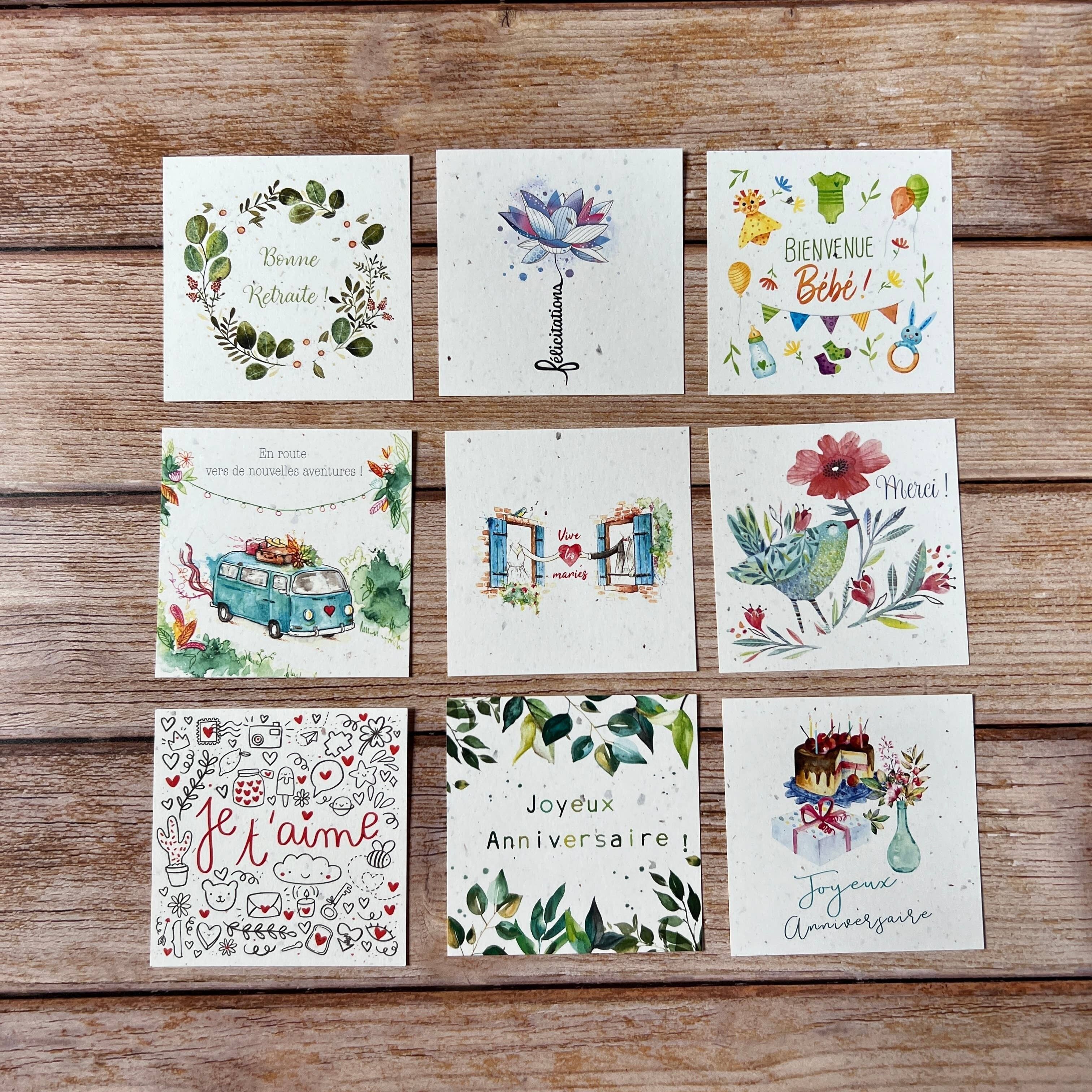 Piccoli biglietti d'auguri quadrati tradizionali per eventi della vita in un set da 5 x 9