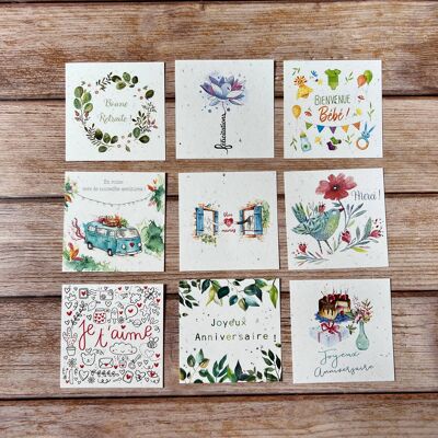 Small square traditional life event greeting cards in a set of 5 x 9