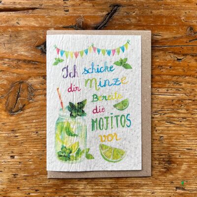 Seeded greeting card to plant mojito / in German per 5