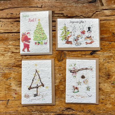 Seeded greeting card to plant end of year holidays / Christmas in set of 3 x 6