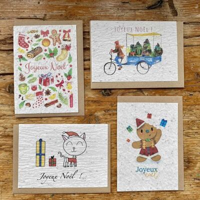 Seeded greeting card to plant end of year celebrations / Christmas winter in set of 3 x 8