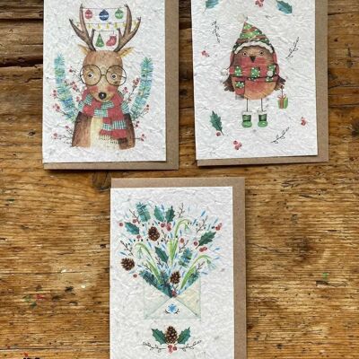 Tarjeta de felicitación con semillas para plantar a fin de año en un set de 3 x 5