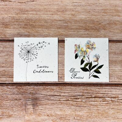 Small traditional square condolence greeting cards in a set of 2 x 5