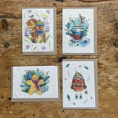 Tarjeta de felicitación con semillas para plantar neutral fin de año en set de 4 x 3