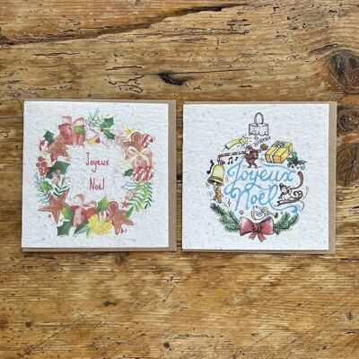 Seeded greeting card to plant Merry Christmas square in set of 2 x 5