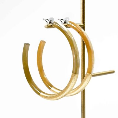 Natural horn hoop earrings - Gold leaves
