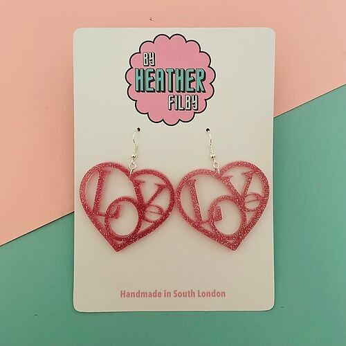 Pink Love Sparkly Heart Earrings