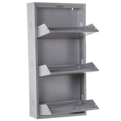 METAL SHOE RACK WITH 3 SMOOTH GRAY GLOSS DRAWERS _50X15X103CM, WITH VENTS ST82745