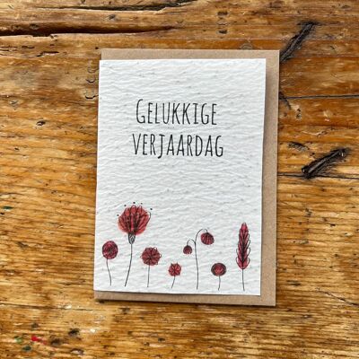 Carte de voeux anniversaire ensemencée à planter en Dutch par 5 (coquelicot)