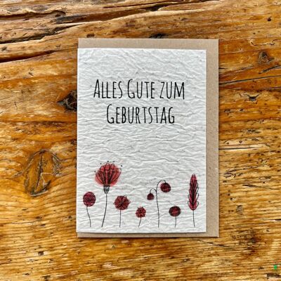 Seeded birthday greeting card to plant / in German per 5 (poppies)