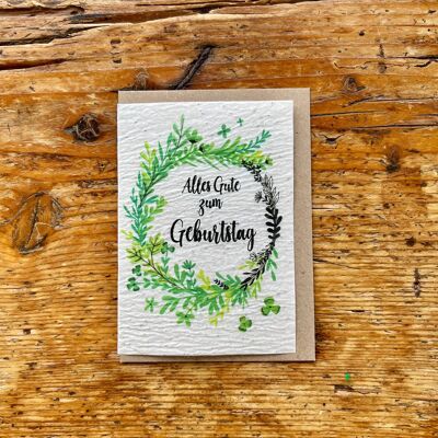 Seeded birthday greeting card to plant / in German per 5 (mint)