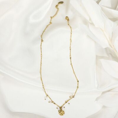 Mother-of-pearl tassel necklace in gold stainless steel - BJ210169OR