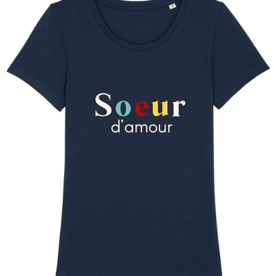 MARINEBLAUES T-Shirt „Schwester der Liebe“.