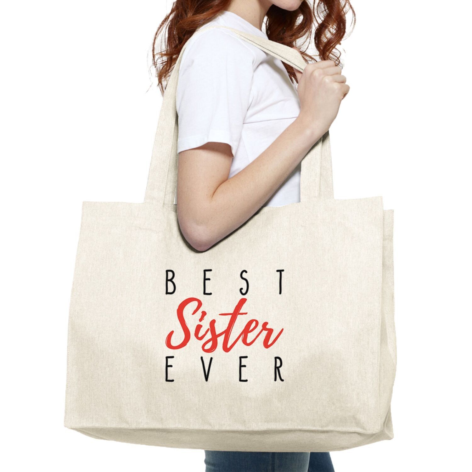 BEST SISTER EVER LARGE NATURAL TOTE