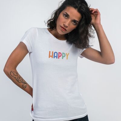 TSHIRT FEMME BLANC HAPPY COLORÉ