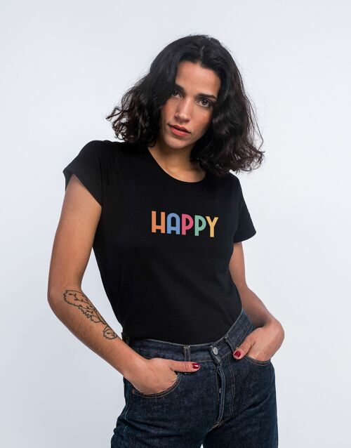 TSHIRT FEMME NOIR HAPPY COLORÉ