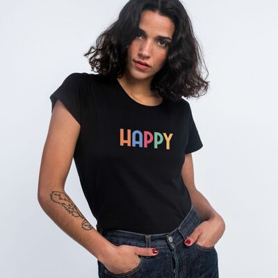 TSHIRT FEMME NOIR HAPPY COLORÉ