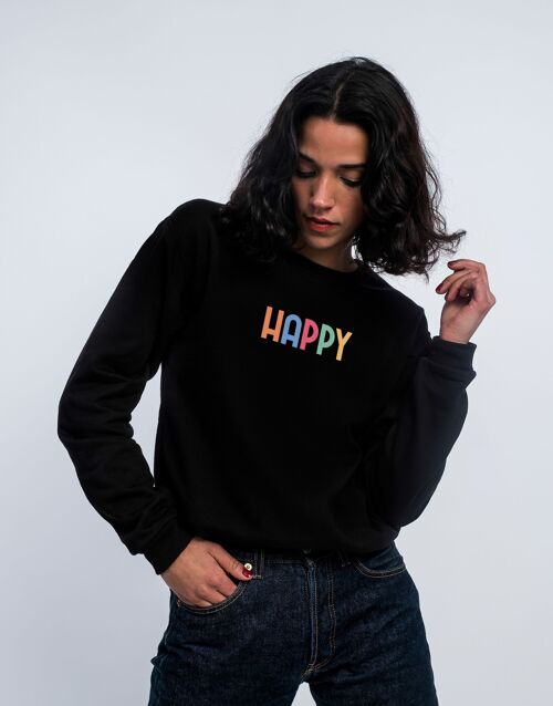 SWEAT FEMME NOIR HAPPY COLORÉ