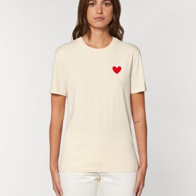 NATÜRLICHES RAW-DAMEN-T-Shirt mit kleinem Herz-Design